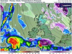 英国气象地图显示，300英里厚的雪墙每小时带来10厘米的降雪，无处幸免